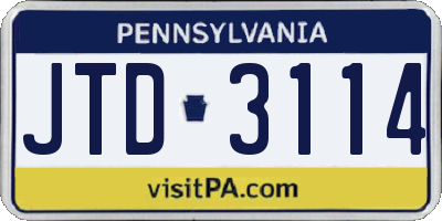 PA license plate JTD3114