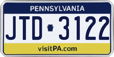 PA license plate JTD3122