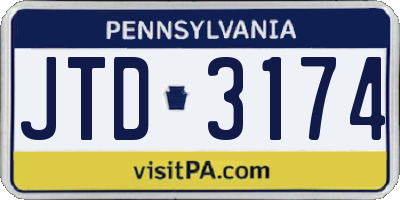 PA license plate JTD3174