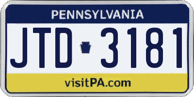 PA license plate JTD3181