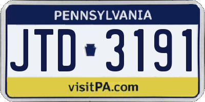 PA license plate JTD3191