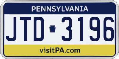 PA license plate JTD3196