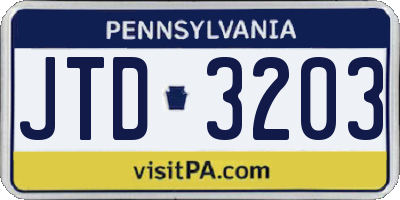 PA license plate JTD3203