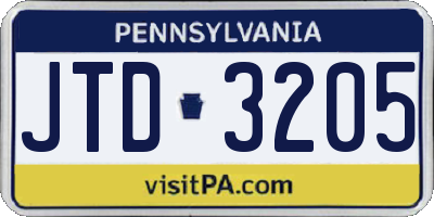 PA license plate JTD3205