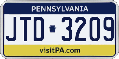 PA license plate JTD3209