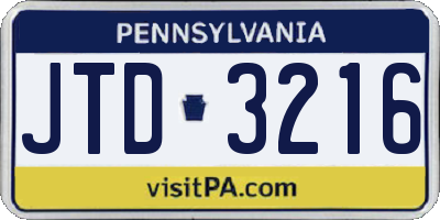 PA license plate JTD3216