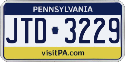 PA license plate JTD3229