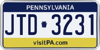 PA license plate JTD3231