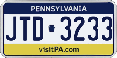 PA license plate JTD3233