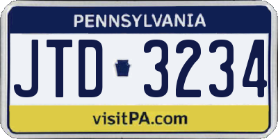 PA license plate JTD3234