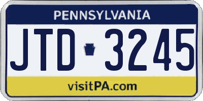 PA license plate JTD3245
