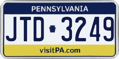 PA license plate JTD3249