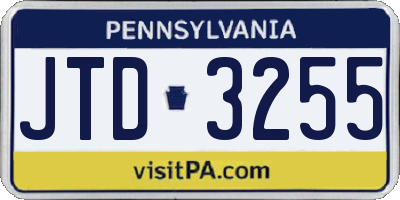 PA license plate JTD3255