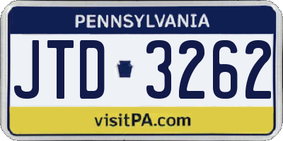 PA license plate JTD3262