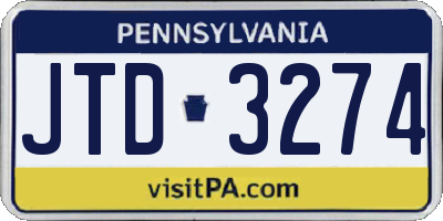 PA license plate JTD3274