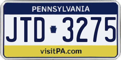 PA license plate JTD3275