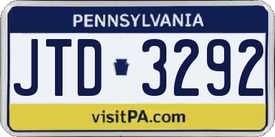 PA license plate JTD3292