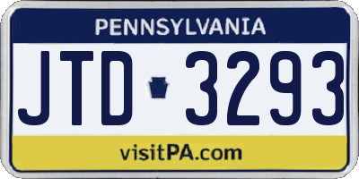 PA license plate JTD3293