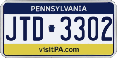 PA license plate JTD3302