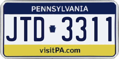 PA license plate JTD3311