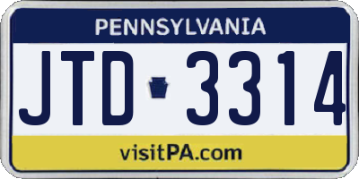 PA license plate JTD3314