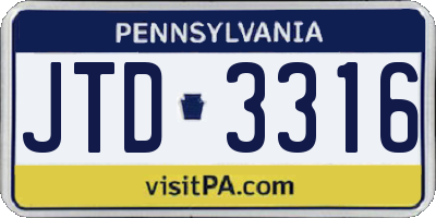 PA license plate JTD3316