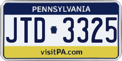 PA license plate JTD3325