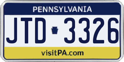 PA license plate JTD3326