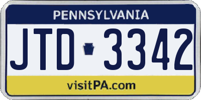 PA license plate JTD3342
