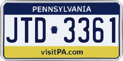 PA license plate JTD3361