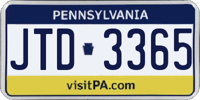 PA license plate JTD3365