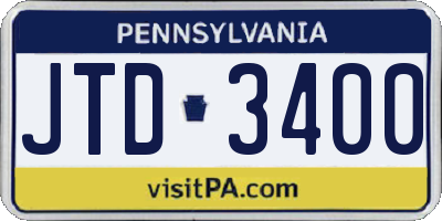 PA license plate JTD3400