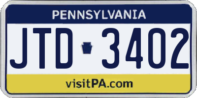 PA license plate JTD3402
