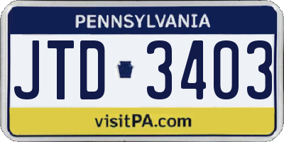 PA license plate JTD3403
