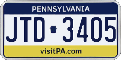 PA license plate JTD3405
