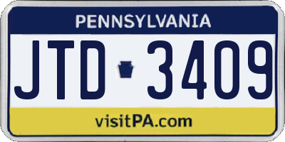 PA license plate JTD3409