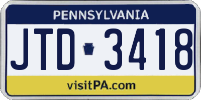 PA license plate JTD3418