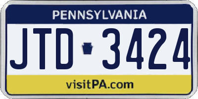 PA license plate JTD3424