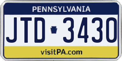 PA license plate JTD3430