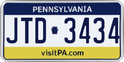 PA license plate JTD3434
