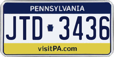 PA license plate JTD3436