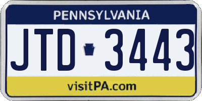 PA license plate JTD3443