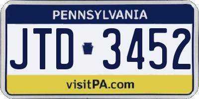 PA license plate JTD3452