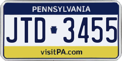 PA license plate JTD3455