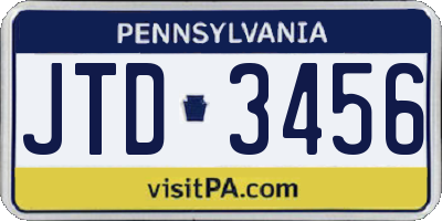 PA license plate JTD3456