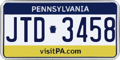 PA license plate JTD3458