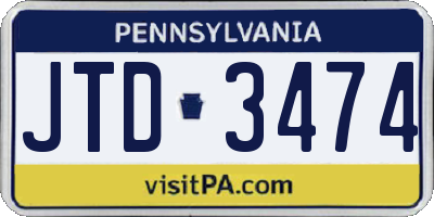 PA license plate JTD3474