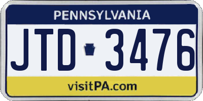 PA license plate JTD3476