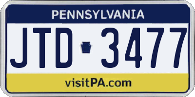PA license plate JTD3477