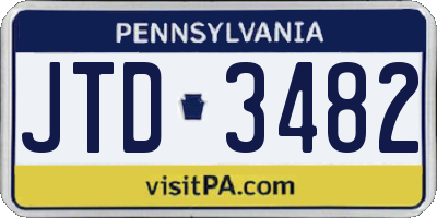 PA license plate JTD3482